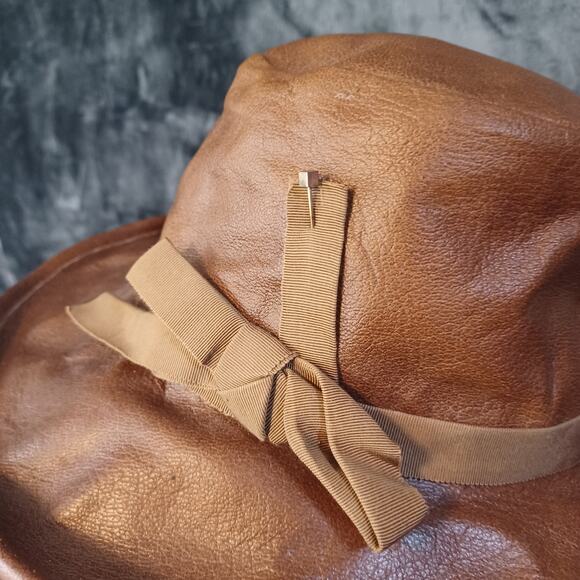 Yves Saint Laurent 1970's Brown Leather Hat VINTAGE YSL - Picture 3 of 7